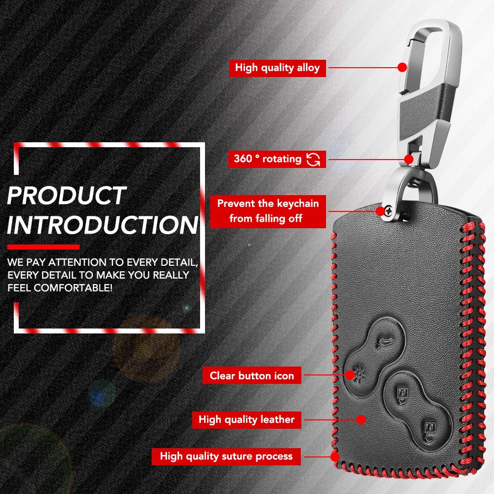 Новый дизайн, 4 кнопки, натуральная кожа, автомобильный Стайлинг, чехол для ключей, защитный чехол для Renault Clio Logan Megane 2 3 Koleos Scenic Card