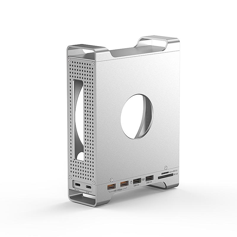 Aluminum Alloy Case with M.2 NVMe SSD Enclosure with USB 3.2 10Gbps USB 2.0 SD/TF Slots for Mac Mini M4 Bracket