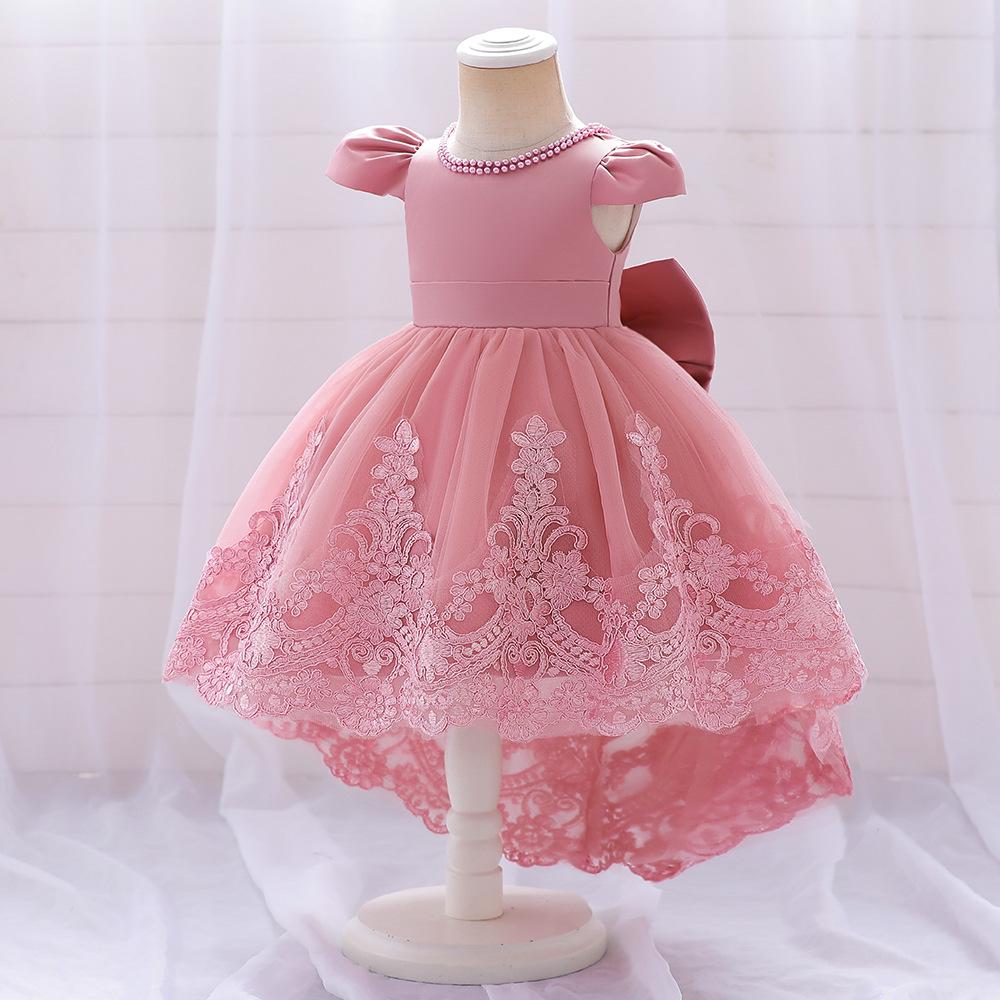 "Girls Bow Princess Dress with Flying Sleeves, Tutu Skirt, and Tail - Stylish Flower Girl Wedding Dress"