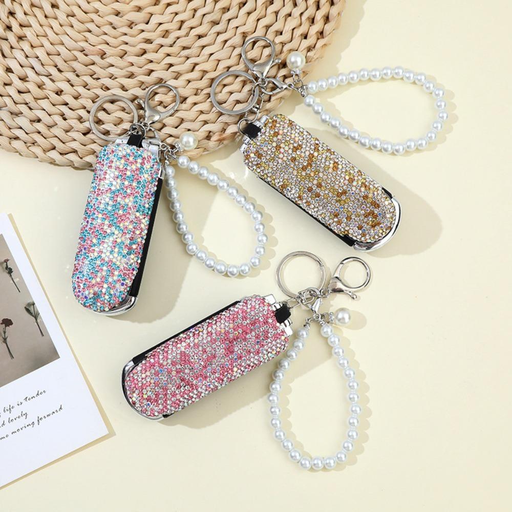 Pearl Pendant Comb Mirror Set Keychain Glitter Rhinestone Massage Comb with Mirror Travel