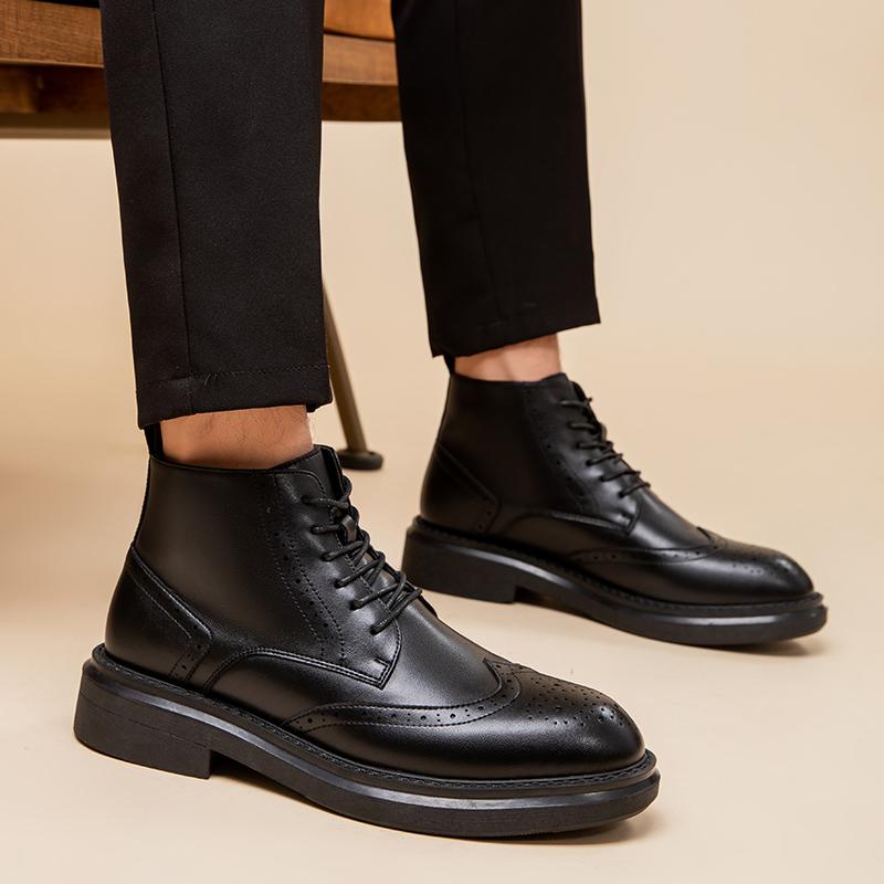 Броги Мужские ботинки из натуральной кожи Модный джентльменский стиль Бизнес Офис На открытом воздухе Формальная вечеринка Качественная взрослая обувь Черный