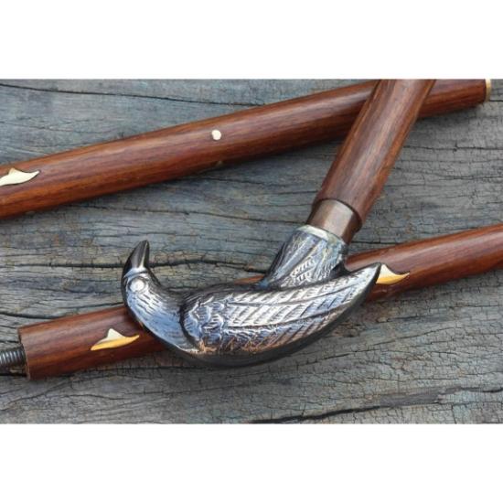 Старинная трость с вороньим дизайном, латунная ручка, деревянная прогулочная трость с антикварной отделкой и латунной отделкой, подарок