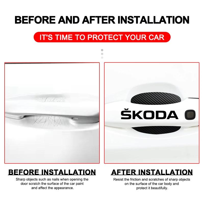 YCGG5 8Pcs Car Door Sticker Auto Handle Anti Scratch Protection Film Car Styling For Skoda Octavia KAMIQ KODIAQ SUPERB RAPIDFABIA YETI