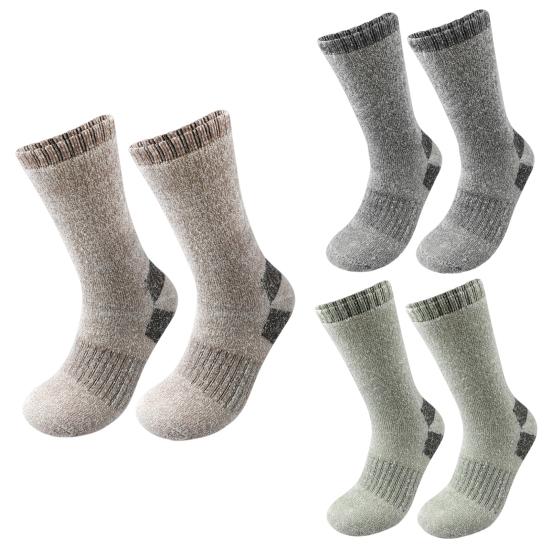 Men Fleece-Lined Socks Winter Thermal Hiking Socks Thick Warm Terry Mid-Calf Socks for Outdoor Sports Skiing Running Daily Wear