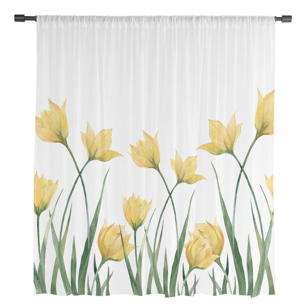 Желтый тюльпан Цветок Белые прозрачные шторы для украшения гостиной Шторы на окна для кухни Тюль Вуаль Шторы из органзы