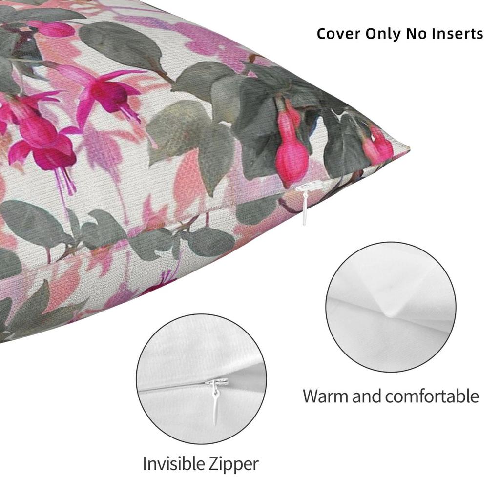 Rainbow Fuchsia Floral Grey Square Pillowcase Polyester Linen Velvet Creative Zip Decorative Throw Pillow Case Sofa Seater Cover