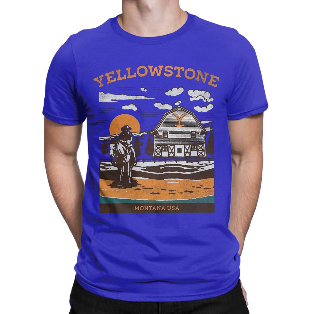 Men Yellowstone Montana USA Dutton Ranch Vintage T Shirts 100% Cotton Tops Novelty Short Sleeve Crewneck Tees Printed T-Shirts
