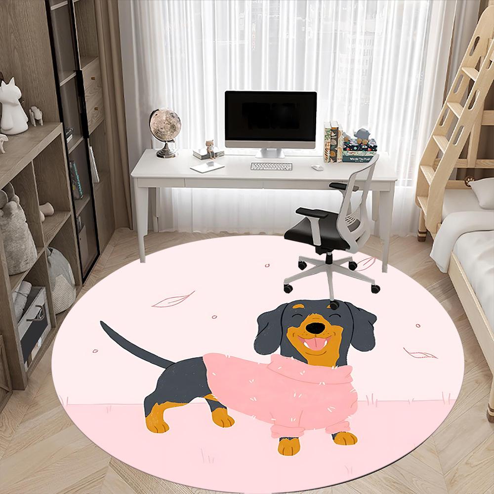 1pc Dachshund Office Round Rug, Non-slip, Soft and Durable Office Rug for Interior Decoration, Perfect for Office, Beautiful Decoration yy260324082