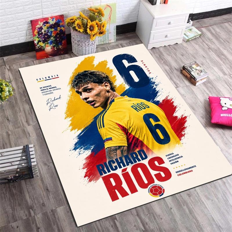 Richard Rios Colombia Football Star Print Area Rug Non‑Slip Rectangular Floor Mat Soccer Fan Gaming Room Home Decor