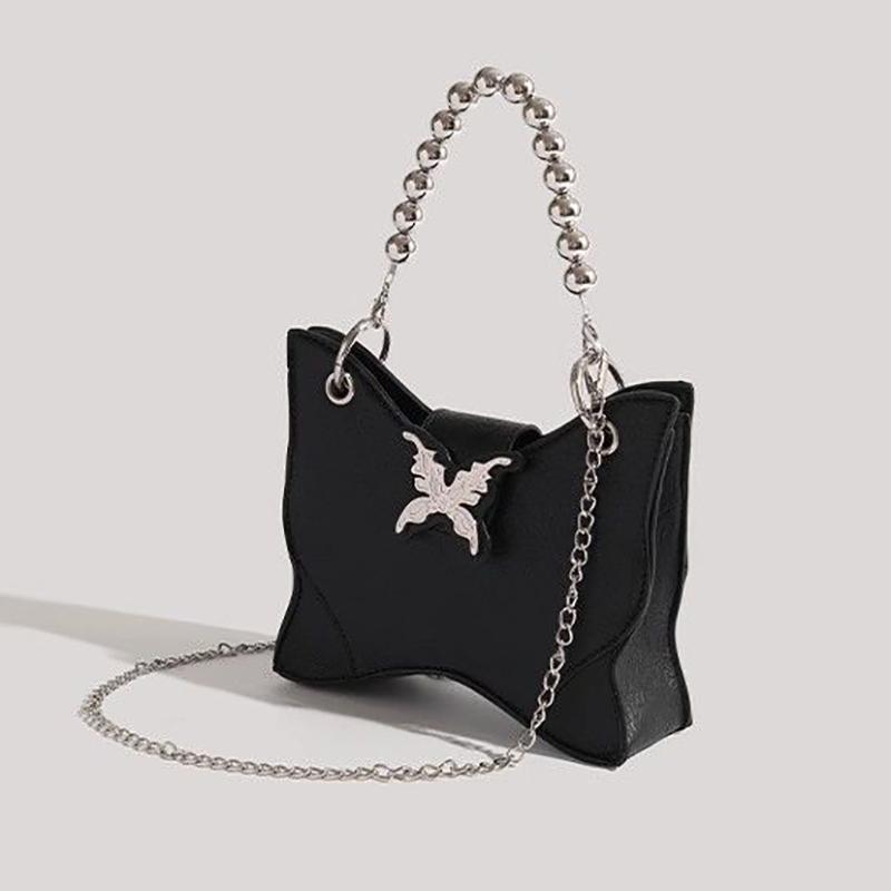 Fashion Women Butterfly HandBags Female Punk Streetwear Metal Buckle Pearl Handle Shoulder Bags Y2K Harajuku Metal Decoration