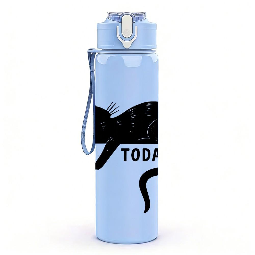 1PC Not Today Black Cat Silhouette 750ml Color Plastic Sports Water Bottle Leakproof Flip Straw Lid Suitable for Sports Office Home Use