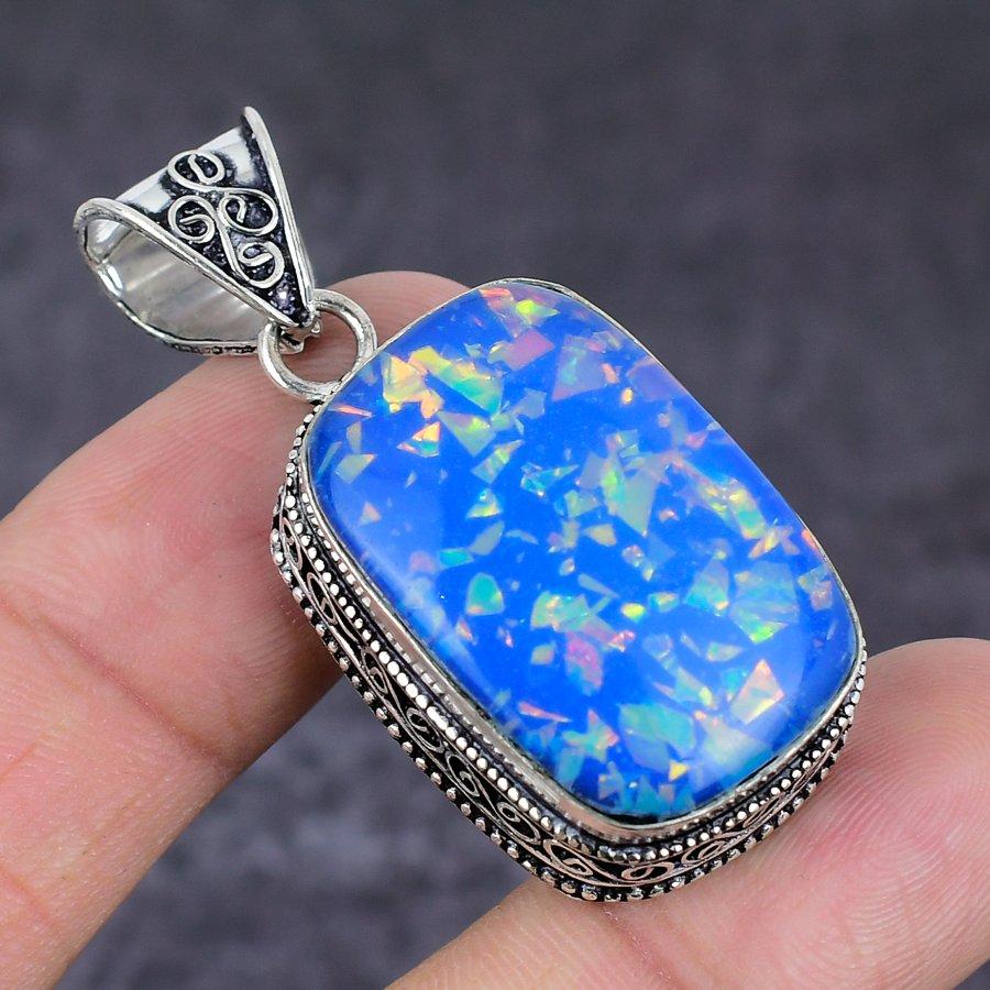 Синий Триплет Опал Ручной работы Ювелирная подвеска из стерлингового серебра 925 пробы 1,97" c1o97