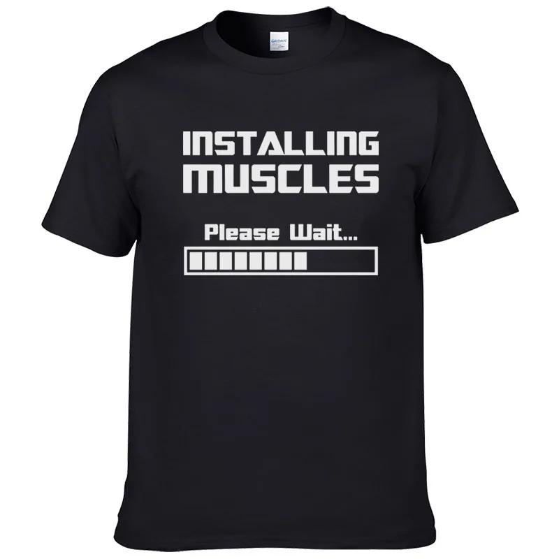 Summer Tshirts Installing Muscles Please Wait Loading Bar Funny Print T Shirt Unisex Cotton Short Sleeve Cool Tees #310