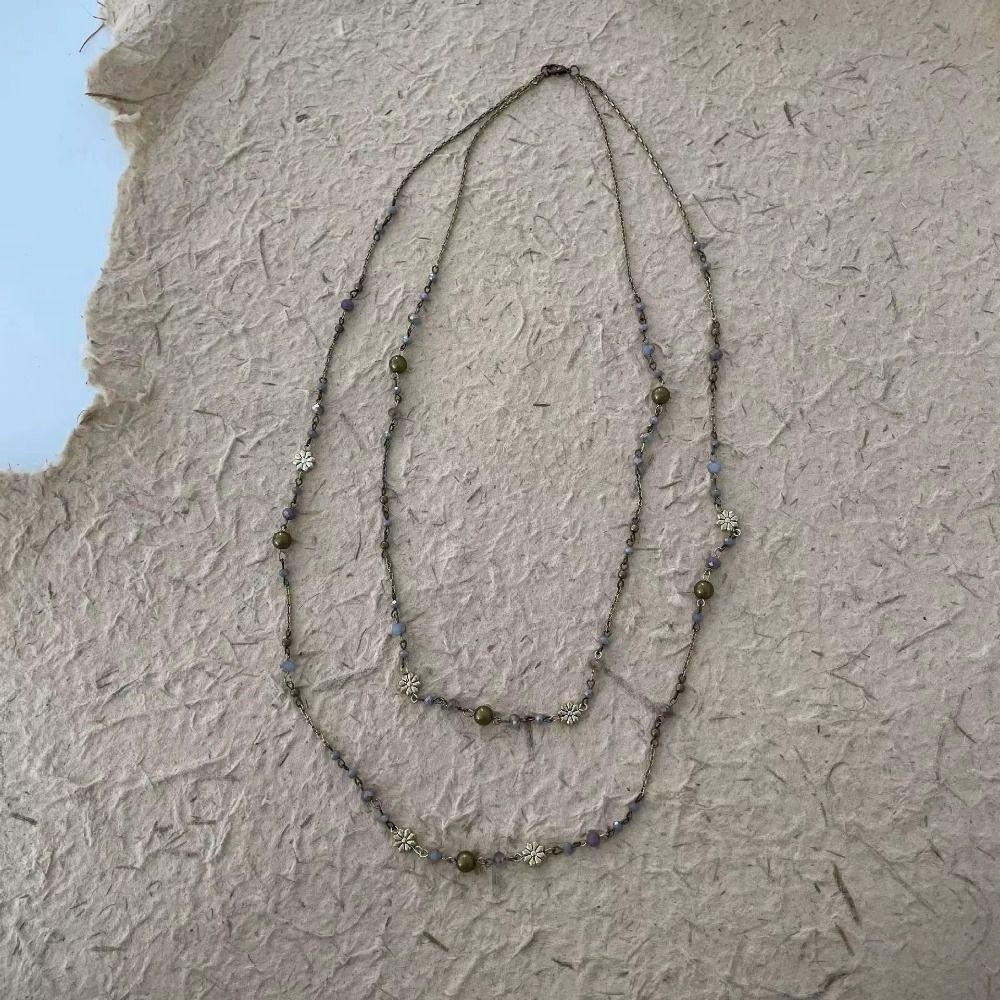 Double-layer Sweater Chain Beaded Geometric Necklace Fashion Flower Necklace