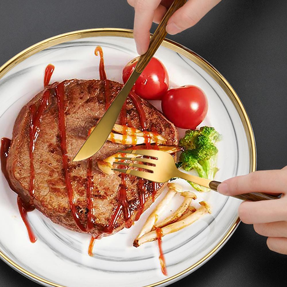 20-Piece Silverware Set with Cake Fork, Stainless Steel Flatware Cutlery Set for 4, Tableware Eating Utensils Set with Wooden effect Handle