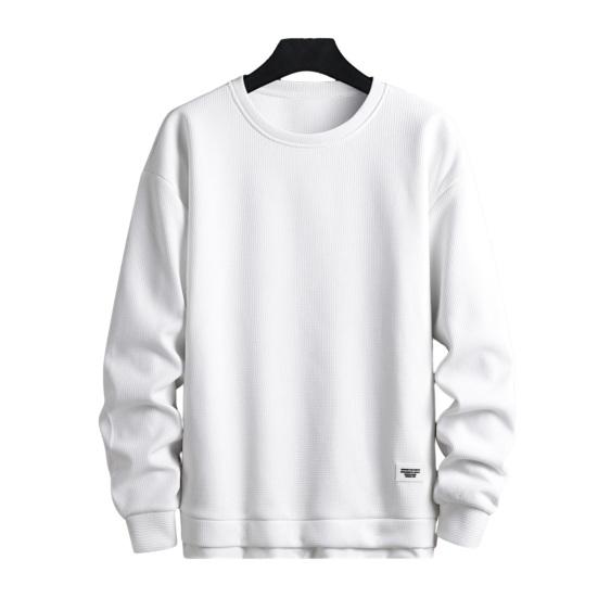 Мужская осенне-зимняя толстовка с круглым вырезом и длинным рукавом, свободная вафельная текстура, сплошной цвет, мягкий теплый пуловер, уличная футболка средней длины, топ