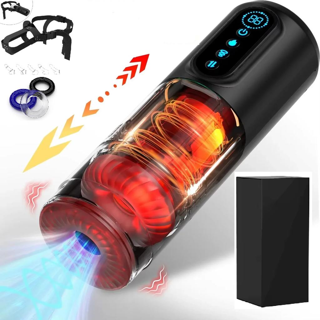 Автоматический Телескопический Вращающийся Мужской Мастурбатор Вибрация Подогрев Минет Секс-машина Секс-игрушка для Мужчин Чашка для Мастурбации Карманная Киска