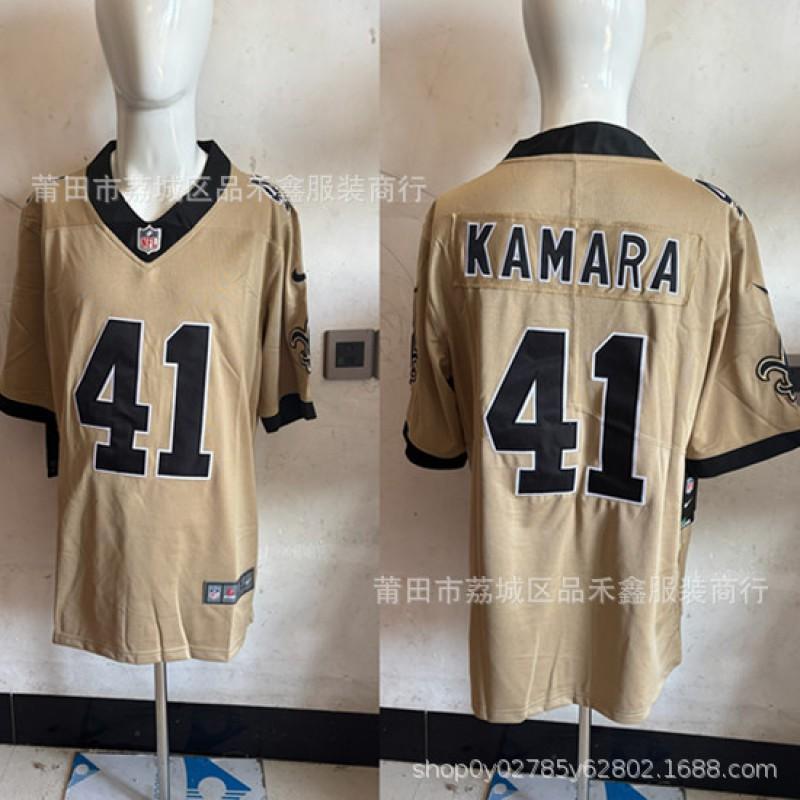 Mens Retro Yellow Football Jersey NFL Saints Kamara 41 32 12 7 Cotton Blend Sportswear Training Game Wear