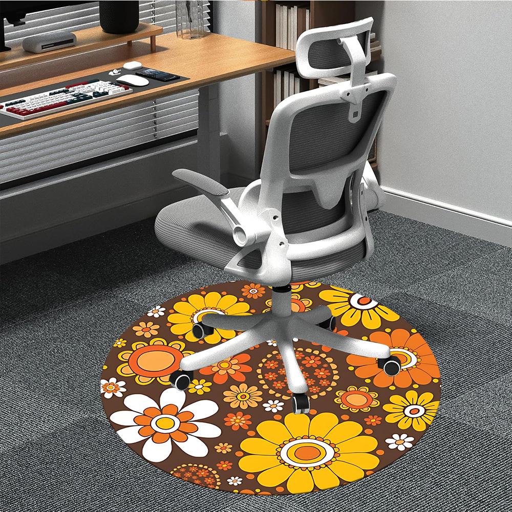 1pc Flower Pattern Office Round Area Rug, Indoor Mat Suitable For Office, Under Office Chairs Bedroom Living Room Home Decor, Room Deco