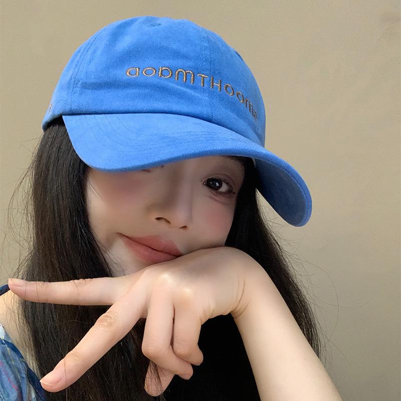 Korean-style large head circumference baseball cap for women, new versatile design that makes the face appear smaller, blue hat with wide brim and