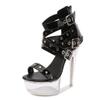 190 Series 14.5cm Heel 4.5cm Platform Model Rivet Pull ROMAN SANDALS Transparent High Heels Thin LFD