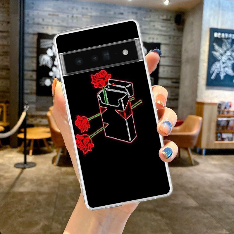 Черный чехол-накладка с цветочным принтом для Google Pixel 9 8 7 6 5 4 XL, противоударный силиконовый, 7A 6A 5A 4A 3A XL Pro 5G, прозрачный корпус, сумка