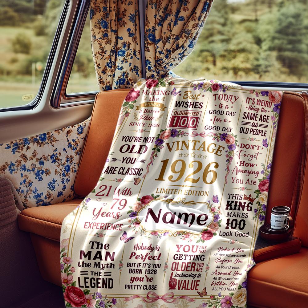 Vintage Milestone Birthday Blanket Personalized Name Soft Comfortable Stylish Blanket Car Blanket Perfect For Travel Camping Outdoor Home Suitable For