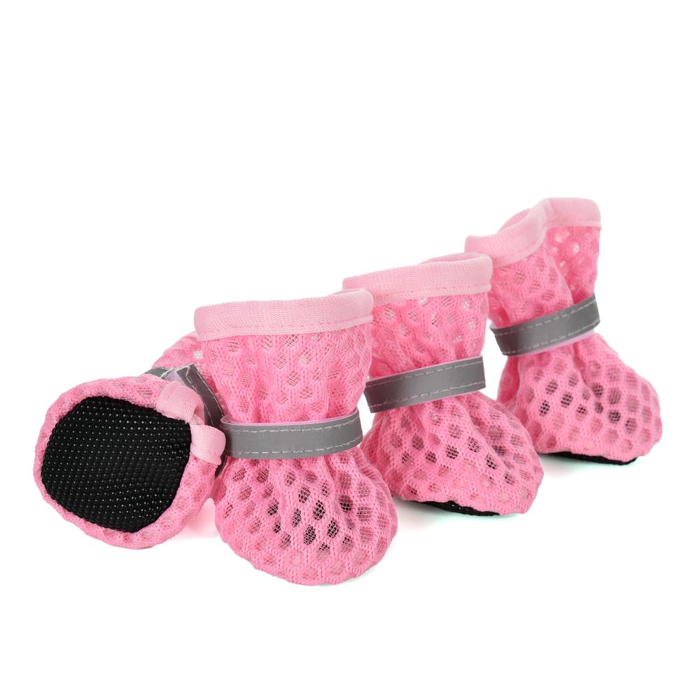 4pcs/set Pet Shoes Reflective Breathable Puppy Boots For Small Medium Dogs Cats Outdoor Soft Non-slip Mesh Shoes Pug Supplies