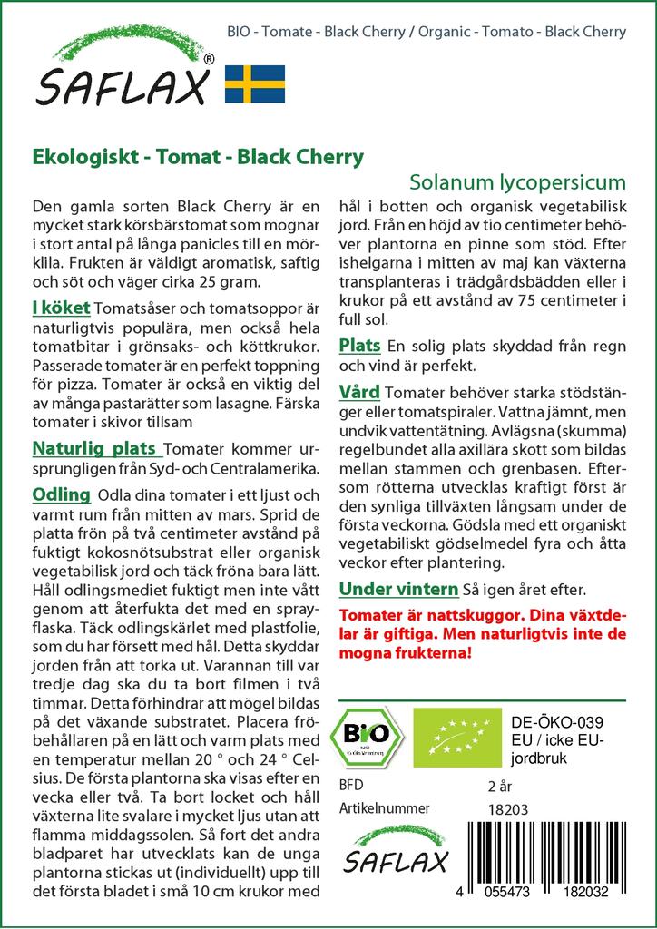 SAFLAX Garden in the Bag - Органический - Помидор - Черная вишня - 10 семян - С субстратом в подходящем пакете - Solanum lycopersicum