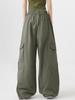 Women Big Pockets Cargo Pants Y2k High Elastic Waist Drawstring Baggy Trousers Vintage Casual Loose Wide Leg Straight Pants