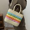 Плетеные сумки-корзины радужного цвета для женщин, большие ремесленные соломенные пляжные сумки, сумка через плечо