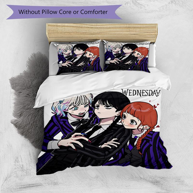 3pcs Addams Family Wednesday8 Design Cover Set - HD Printed Bedding with 1 Cover and 2 Pillowcases - Perfect for Home and Dorm Decor