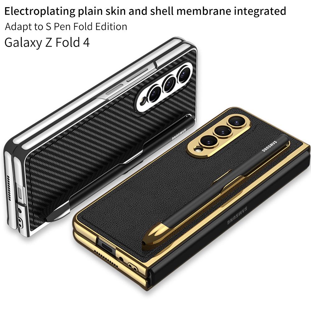 Кожаный чехол для телефона Samsung Z Fold 4 со слотом для стилуса, гальваническим покрытием и защитой камеры