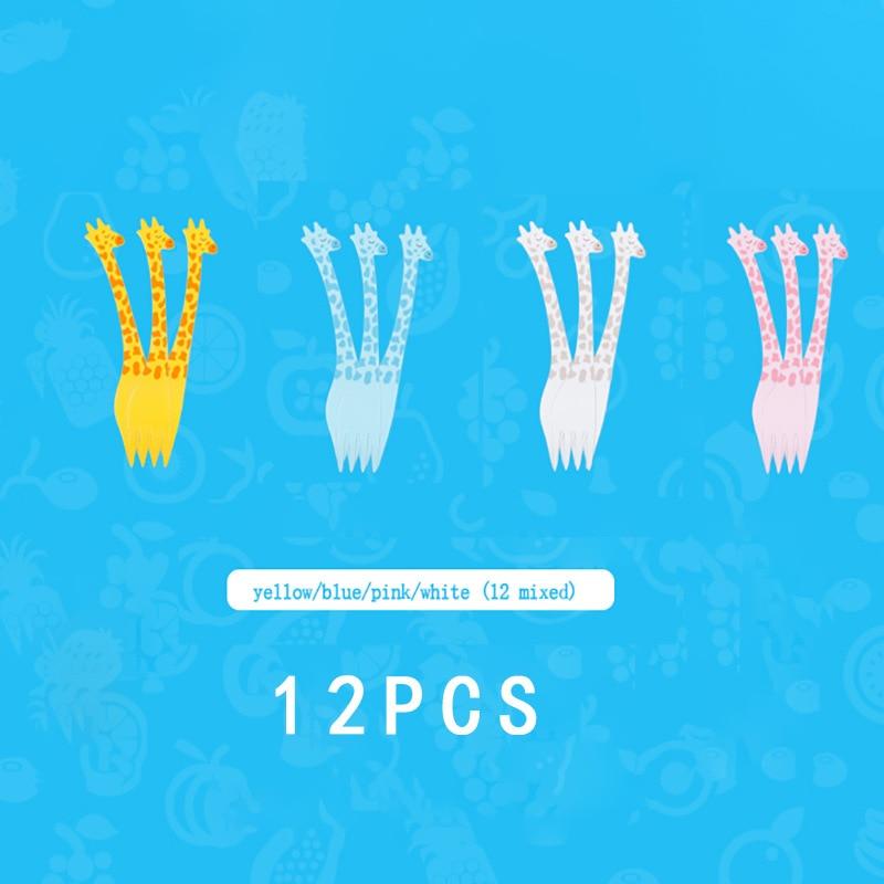 EW Giraffe Fruit Fork Cute Children's Plastic Tableware Set Creative Tableware Dessert Fork 12 PCs Set