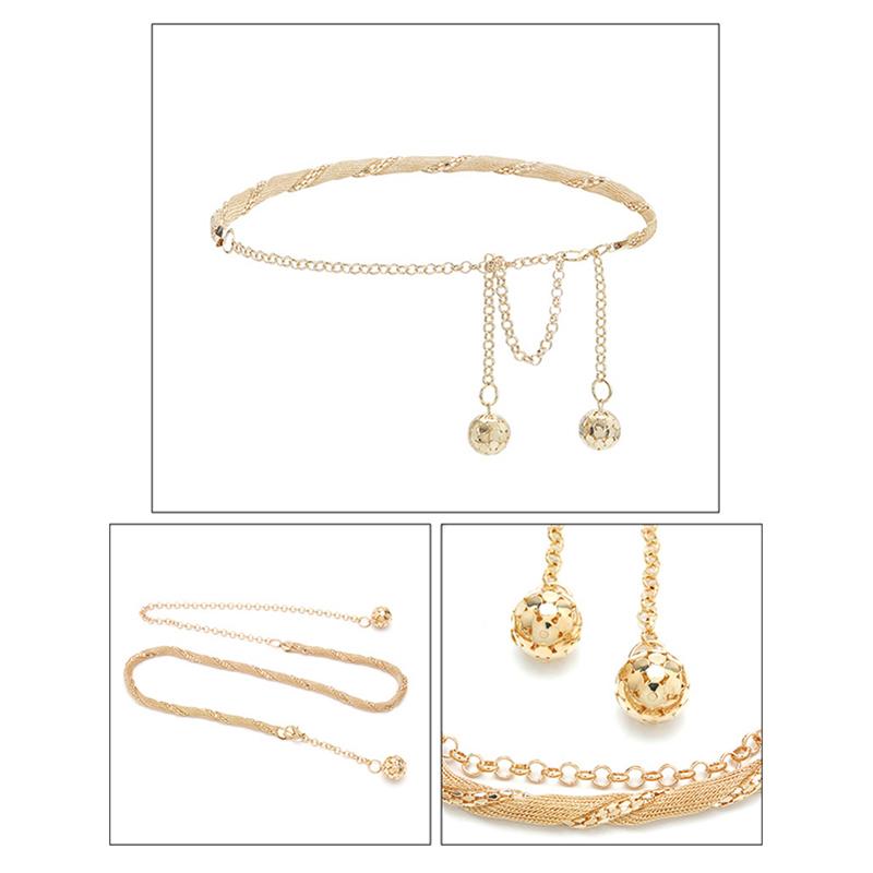 Gold Round Metal Chain Belt For Women Elegant High Waist Female Long Belts Dress Jeans Decorative Chain Straps Waistband