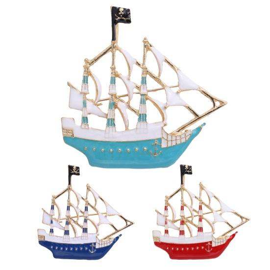 Pirate Boat Brooch Steam Boat Sailboat Shape Good Detail Stainless Exquisite Coat Collar