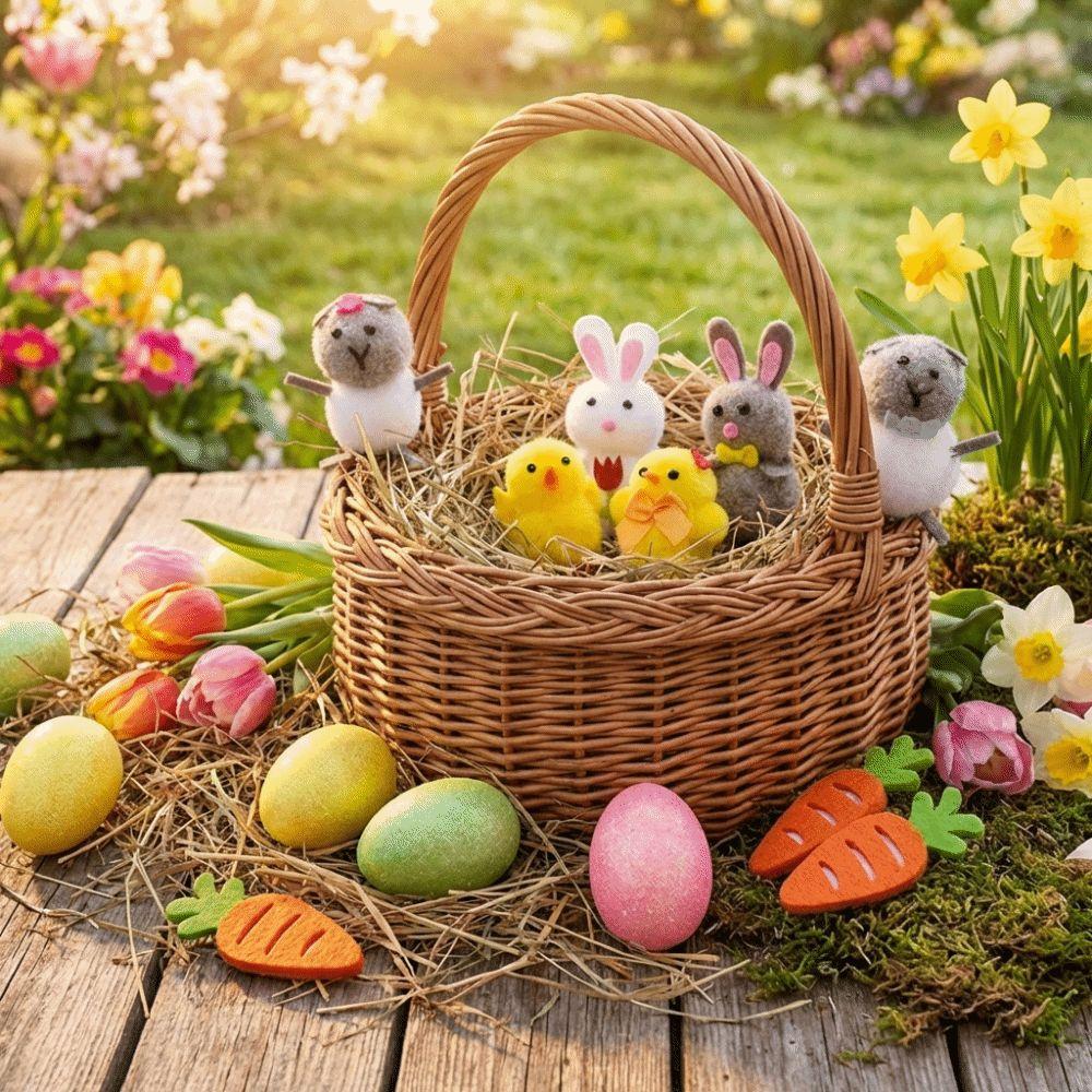 Веселый Счастливой Пасхи Пасхальные Яйца Цыпленок Украшение Реалистичная Милая Фигурка Кролика Ручная Работа Пасхальное Украшение Праздничная Вечеринка