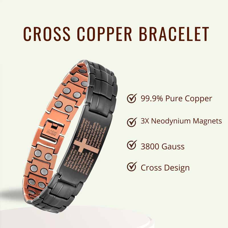 Men's Copper Cross Magnetic Bracelet - Adjustable Black Copper Jewelry