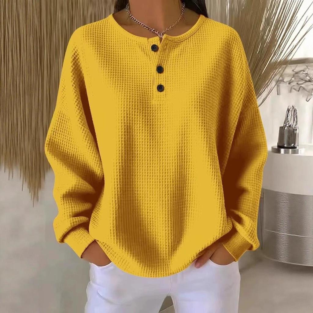 Женский пуловер с круглым вырезом, вафельной вязки, однотонный, Осень/Зима 2025