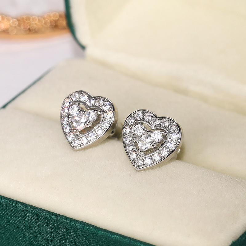 Хуэйтань Нежные маленькие серьги-гвоздики в форме сердца, аксессуары для пирсинга ушей, женские инкрустированные блестящие кубические цирконии, шикарные серьги, ювелирные изделия для любви