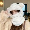 Cute Thickened Plush Bear Hat Scarf Mask Integrated Winter Warm Cold Cycling Ear Hat Tide