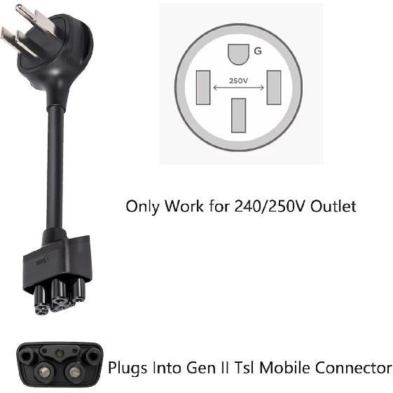 NEMA 14-50 Adapter For Tesla Gen 2 Mobile Charger,Connect Tesla Mobile Charger To NEMA 14-50 240V Outlet At 32 Amp (Length 10") Compatible With Tesla