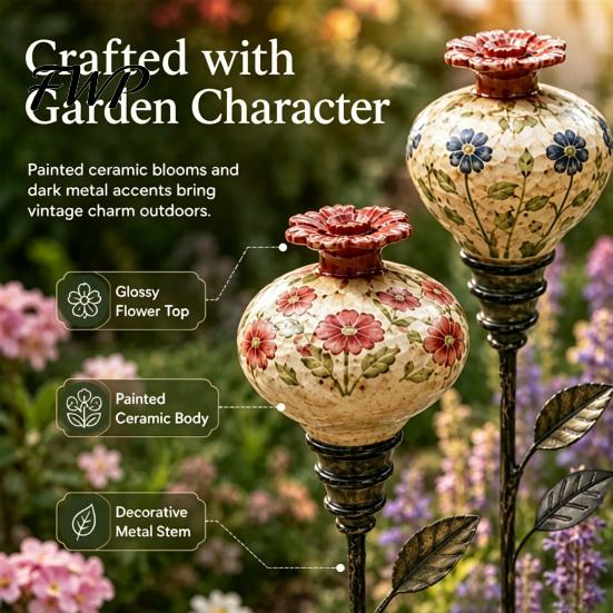 Rustic Floral Nectar Feeder Hummingbird Garden Stake, Vintage Resin Flower Decorative Feeder, Wild Style Bird for Yard Backyard Hummingbirds Artistic