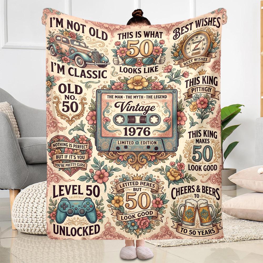 Vintage 1976 Milestone Birthday Flannel Blanket-Soft and Suitable for Sofas,Beds,Offices,Travel,All Seasons,Great Gift for Holidays and Birthdays.
