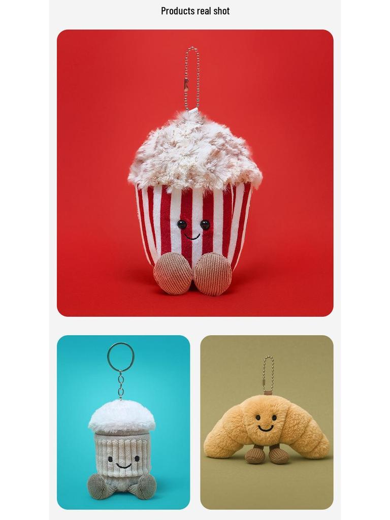 Кружка для латте JC Fun, плюшевая игрушка в виде попкорна для тенниса, круассан, медведь, пингвин, подвеска - детский подарок