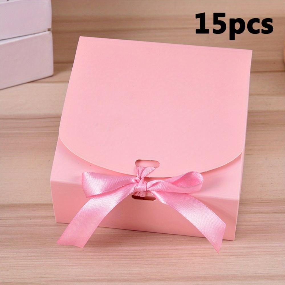 15 шт. Мини-бумажные подарочные коробки с бантом из ленты, элегантные розовые подарочные пакеты для свадеб, Дня святого Валентина, дней рождения, конфетных мешочков на Рождество