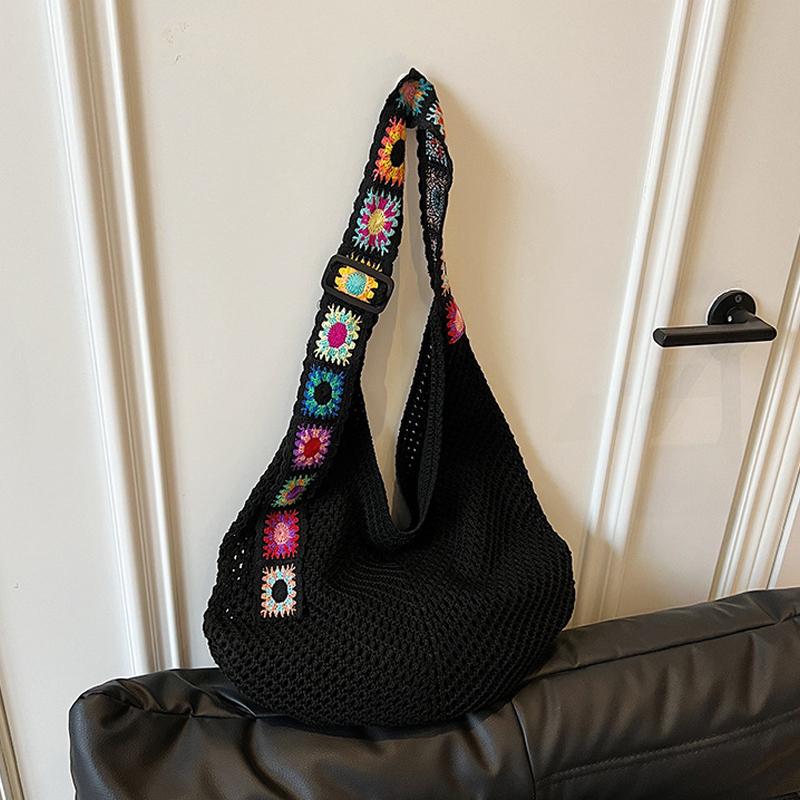 Большая вместительная вязаная сумка-тоут в этническом стиле, вышитая плетеная сумка с ремешком для женщин, для путешествий