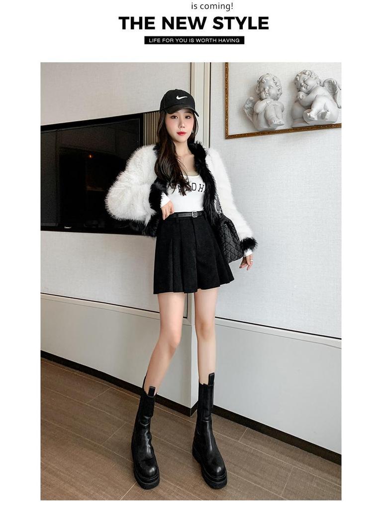 High-Waisted Corduroy Wool Pleated A-Line Skirt Pants for Women - Versatile Winter 2025 Fashion