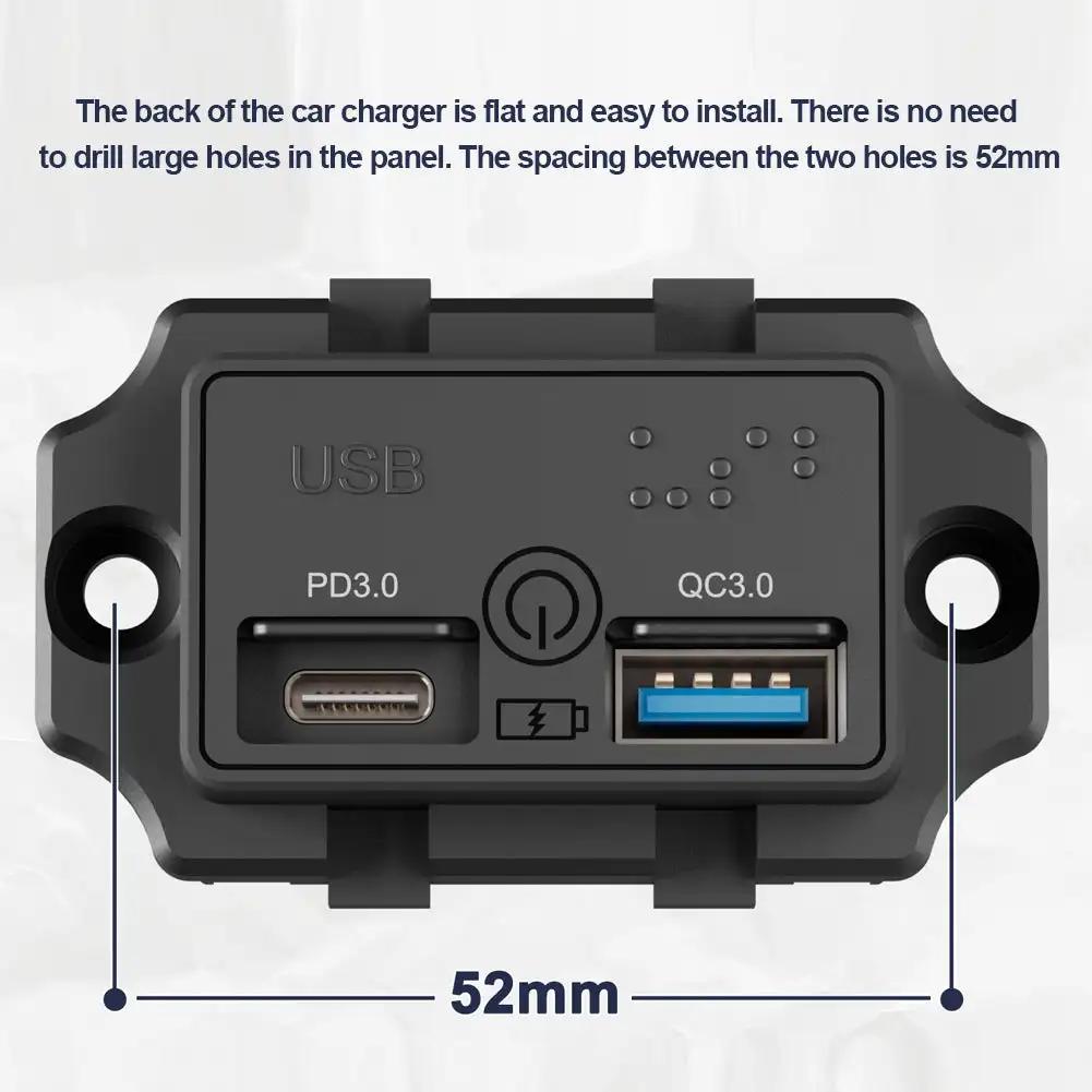 12 В-24 В автомобильное зарядное устройство QC 3.0 USB PD Type C с сенсорным переключателем, быстрая зарядка для мотоцикла, автофургона, лодки
