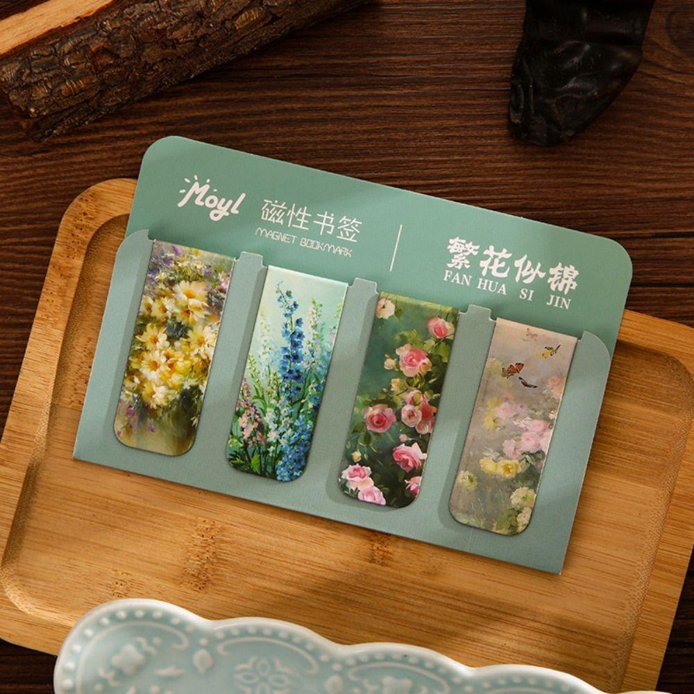 4PCS/Set Double Sided Printed Magnetic Bookmark Book Pagination Mark Reading Lovers